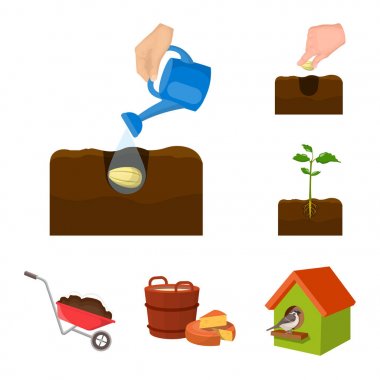 Set koleksiyonu tasarım için çiftlik ve tarım karikatür simgeler. Bahçe ve bitki izometrik vektör simge stok web çizim.