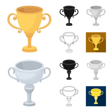 Kupalar ve ödüller çizgi film, siyah, düz, siyah-beyaz anahat simgeleri set koleksiyonu tasarım için. Sembol stok web illüstrasyon vektör ödül ve başarı.
