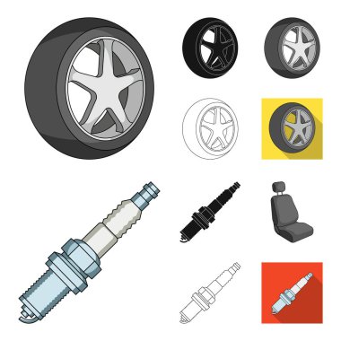 Araba, araç çizgi film, siyah, düz, siyah-beyaz anahat simgeleri set koleksiyonu tasarım için. Araba ve ekipman sembol stok web illüstrasyon vektör.