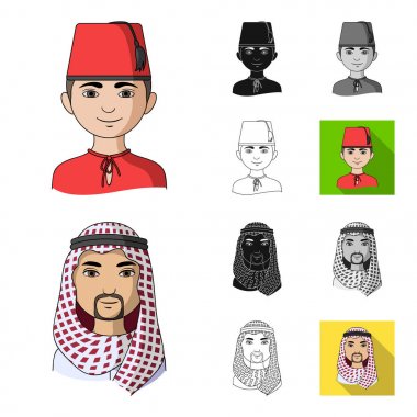 İnsan ırkının çizgi film, siyah, düz, siyah-beyaz anahat simgeleri set koleksiyonu tasarım için. İnsanlar ve milliyet sembolü hisse senedi web illüstrasyon vektör.
