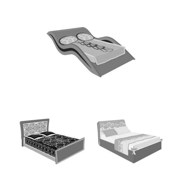 Diferentes camas iconos monocromáticos en la colección de conjuntos para el diseño. Muebles para dormir vector isométrico símbolo stock web ilustración . — Vector de stock