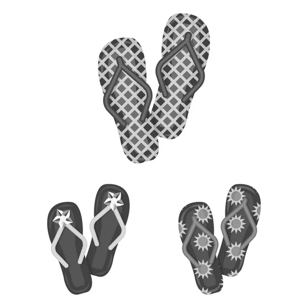 Slippers zwart-wit pictogrammen in set collectie voor design. Strand schoenen vectorillustratie symbool voorraad web. — Stockvector