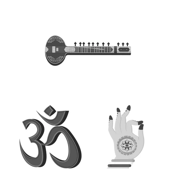 Ország India monokróm ikonok beállítása gyűjtemény design. India és landmark vektor szimbólum állomány honlap illusztráció. — Stock Vector