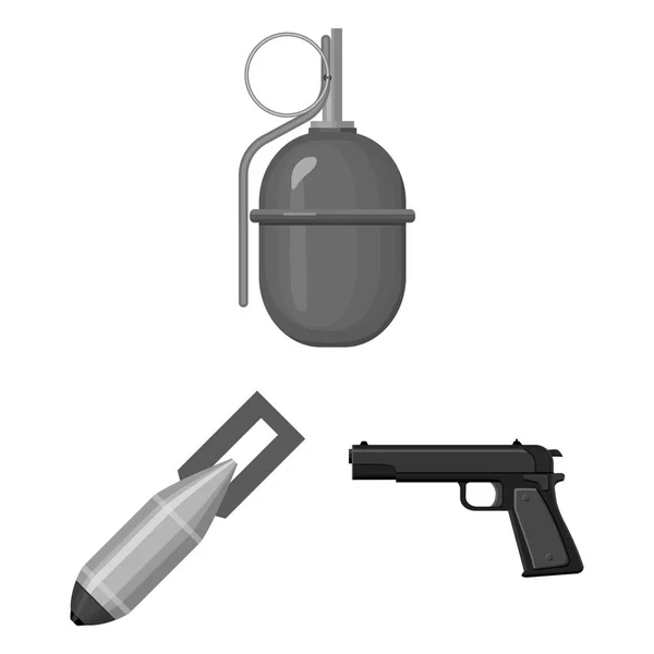 Ejército y armamento iconos monocromáticos en colección de conjuntos para el diseño. Armas y equipo vector símbolo stock web ilustración . — Vector de stock