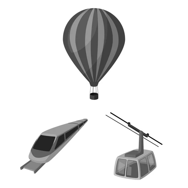 Diferentes tipos de ícones monocromáticos de transporte na coleção de conjuntos para design. Ilustração da web do símbolo do vetor do carro e do navio . — Vetor de Stock