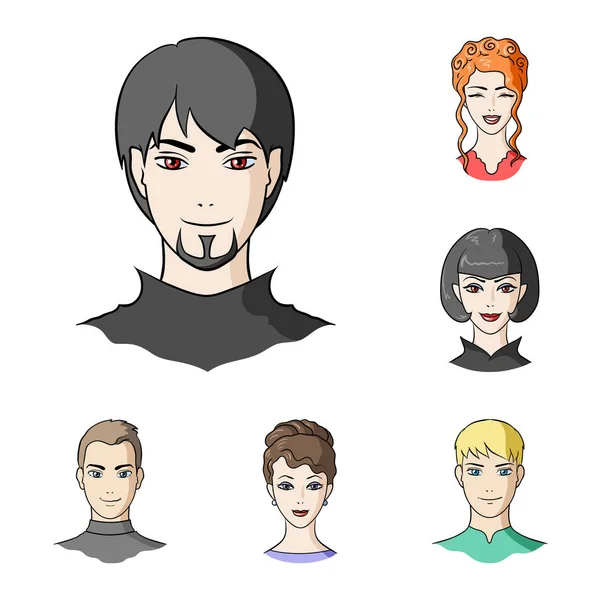 Avatar y la cara iconos de dibujos animados en la colección de conjuntos para el diseño. Una persona apariencia vector símbolo stock web ilustración . — Vector de stock