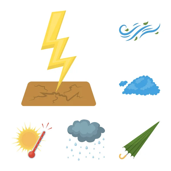 Different weather cartoon icons in set collection for design.Signs and characteristics of the weather vector symbol stock web illustration.