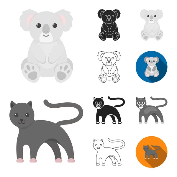 Bir gerçekçi olmayan hayvan karikatür, siyah, düz, siyah-beyaz anahat simgeleri set koleksiyonu tasarım için. Oyuncak hayvanlar sembol stok web illüstrasyon vektör. — Stok Vektör