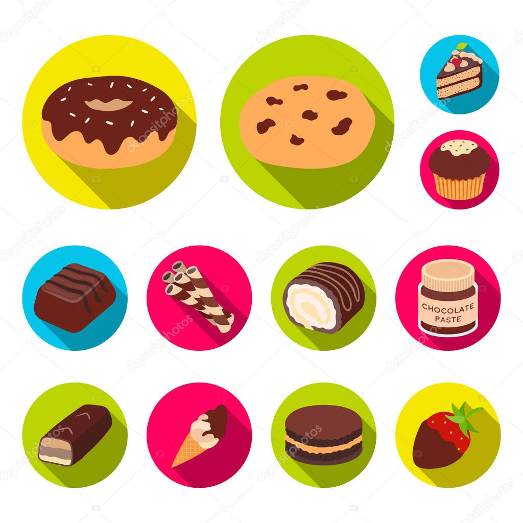 Chocolate Dessert flat icons in set collection for design. Chocolate and Sweets vector symbol stock  illustration.