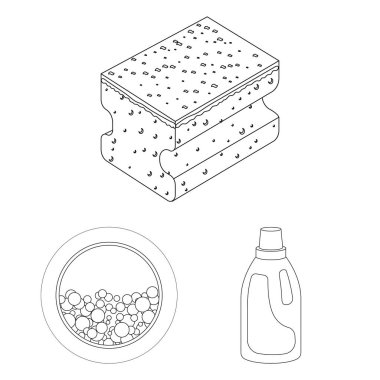 Temizlik ve hizmetçi set koleksiyonu tasarım için simgeleri anahat. Vektör simge stok web illüstrasyon Temizleme için donatım.