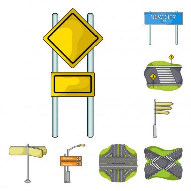 Yol kavşak ve işaret ve diğer web simgesi karikatür tarzı. Yaya geçitleri ve küme koleksiyon işaretler simgeleri.