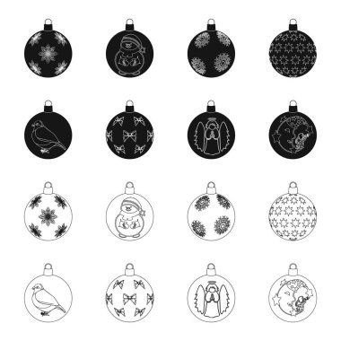 Yeni yıl oyuncaklar siyah, set koleksiyonu tasarım için anahat simgeleri. Noel topları bir treevector için hisse senedi web illüstrasyon simge.