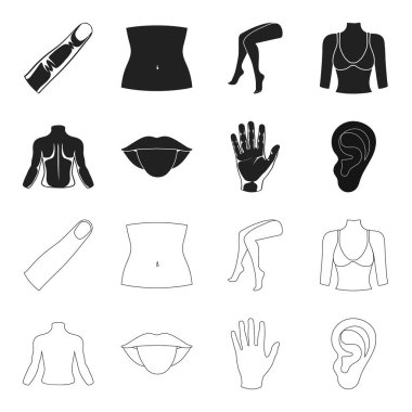 Kişi, ağız, el, kulak arkası. Gövde bölümü toplama simgeler siyah, anahat stili vektör simge stok çizim web içinde ayarla..
