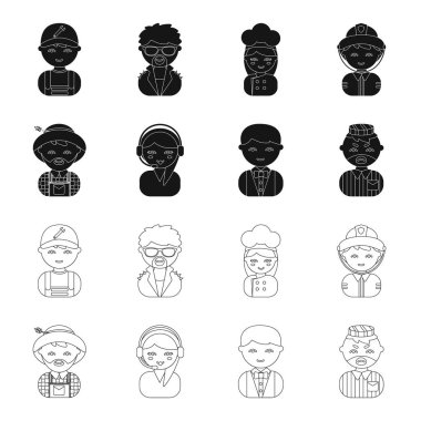 Çiftçi, operatör, Garson, mahkum. Meslek toplama simgeler siyah, anahat stili vektör simge stok çizim web içinde ayarla..