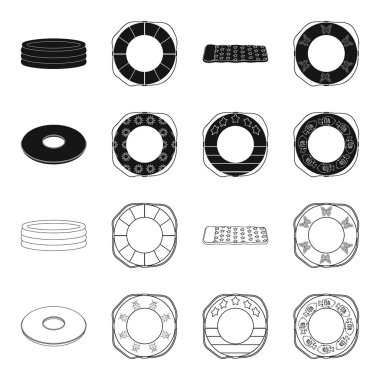 Çok renkli Yüzme daire siyah, set koleksiyonu tasarım için anahat simgeleri. Farklı lifebuoys sembol stok web illüstrasyon vektör.