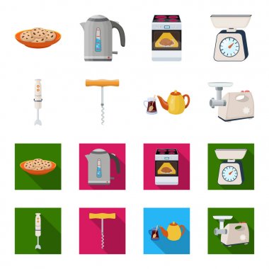 Mutfak ekipmanları çizgi film, set koleksiyonu tasarım için düz simgeler. Sembol stok web illüstrasyon vektör mutfak ve aksesuarları.