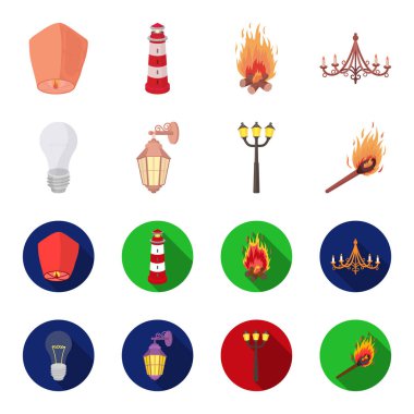 LED ışık, sokak lambası, aynı. Çizgi film, düz stil vektör simge stok çizim web simgeler ışık kaynağı ayarla.