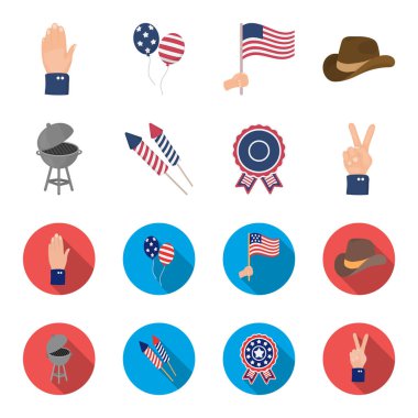 Barbekü, Selam, ebblema, zafer oylama. Vatansever gün çizgi film, düz stil vektör simge stok çizim web simgeler ayarla.