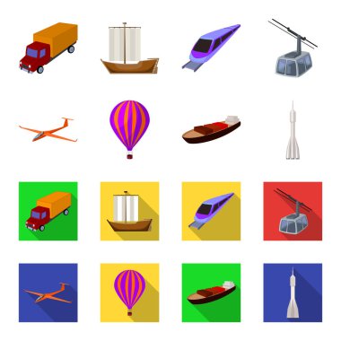 Bir dron, bir planör, bir balon, bir ulaşım mavna, bir uzay roketi taşıma modları. Çizgi film, düz stil vektör simge stok çizim web simgeler taşıma kümesi.