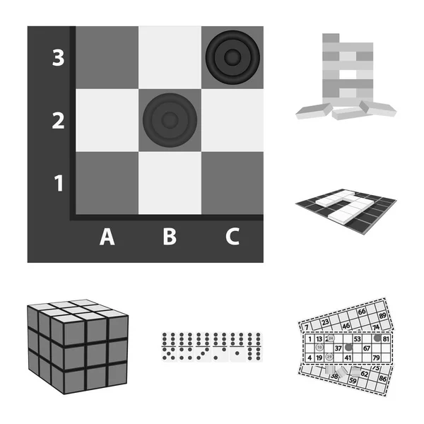Επιτραπέζιο παιχνίδι μονόχρωμες εικόνες set συλλογής για το σχεδιασμό. Παιχνίδι και ψυχαγωγία σύμβολο μετοχής web εικονογράφηση διάνυσμα. — Διανυσματικό Αρχείο