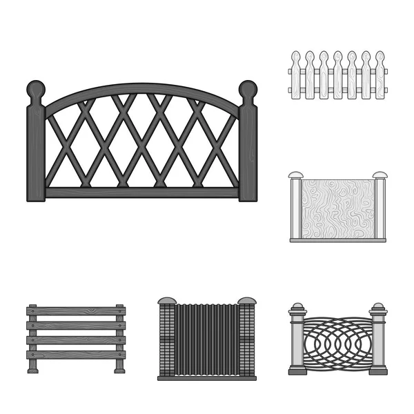 Olika staket svartvita ikoner i set insamling för design. Dekorativa Staket vektor symbol lager web illustration. — Stock vektor