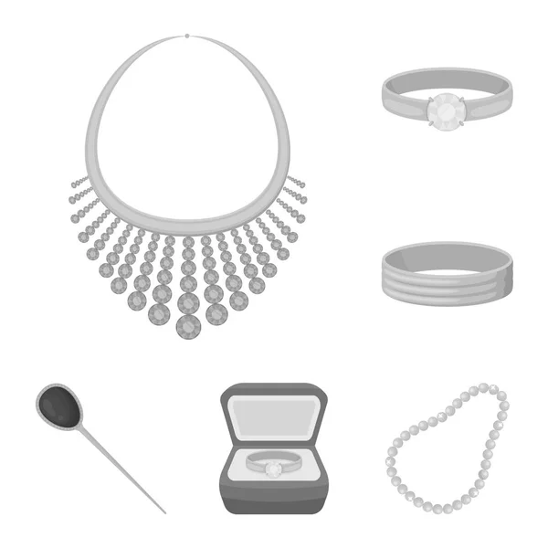 Sieraden en accessoires zwart-wit pictogrammen in set collectie voor design. Decoratie vectorillustratie symbool voorraad web. — Stockvector