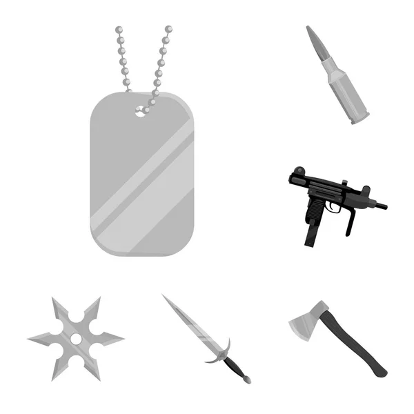 Typer av monokromikoner for våpen, i sett samling for betegnelse.Våpen og bladbelagte våpensymboler - lagerillustrasjon . – stockvektor