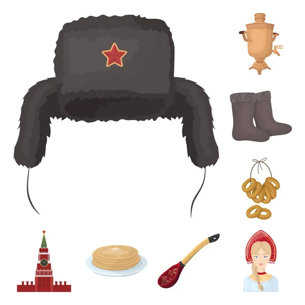 Country Russia, icone dei cartoni animati di viaggio nella collezione di set per il design. Attrazioni e caratteristiche simbolo vettoriale stock web illustrazione . — Vettoriale Stock