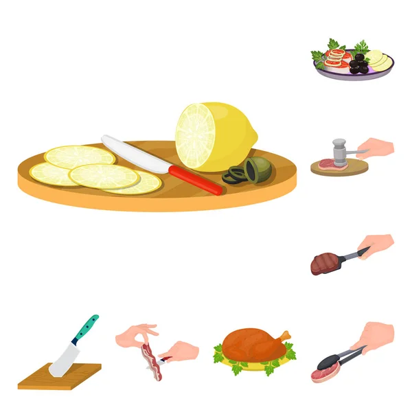 Cooking food cartoon icons in set collection for design. Kitchen, equipment and tools vector symbol stock web illustration. — Stock Vector