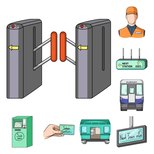 Metro, ícones de desenhos animados do metrô na coleção de conjuntos para design.Urban transporte vetor símbolo estoque web ilustração . —  Vetores de Stock