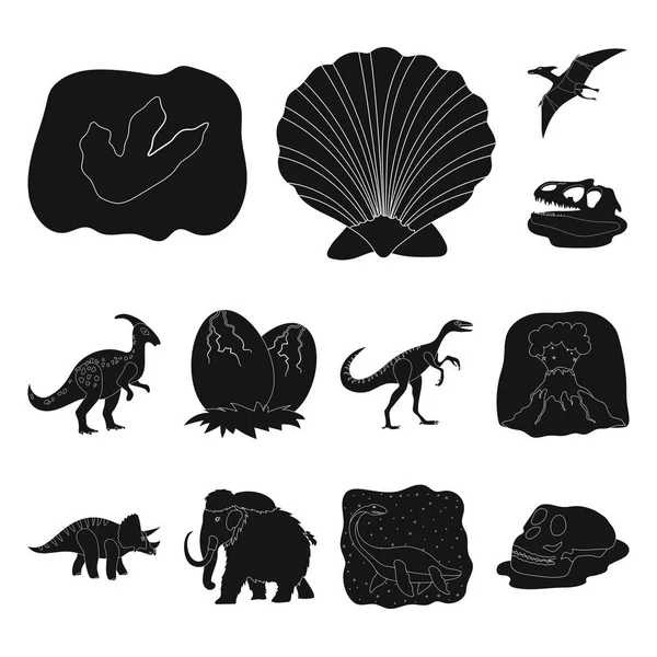 Différents dinosaures icônes noires dans la collection ensemble pour le design. Illustration de la toile du symbole vecteur animal préhistorique . — Image vectorielle