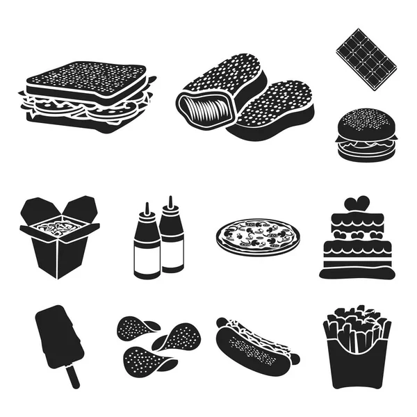Fast food black icons in set collection for design.Food from semi-finished products vector symbol stock web illustration. — Stock Vector