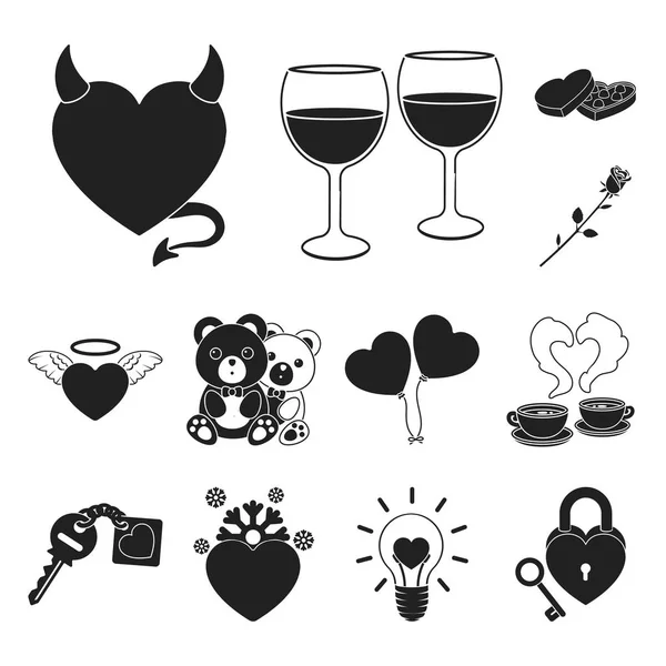 Relación romántica iconos negros en la colección de conjuntos para el diseño. Amor y amistad vector símbolo stock web ilustración . — Vector de stock