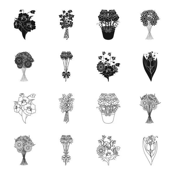 Un bouquet de fleurs fraîches noires, icônes de contour dans la collection ensemble pour le design. Divers bouquets vectoriel symbole stock web illustration . — Image vectorielle