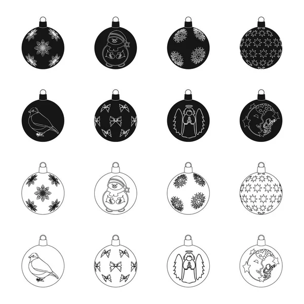 Neujahrsspielzeug schwarz, umreißt Symbole in Set-Kollektion für design.Weihnachtskugeln für ein Baumsymbol stock web illustration. — Stockvektor