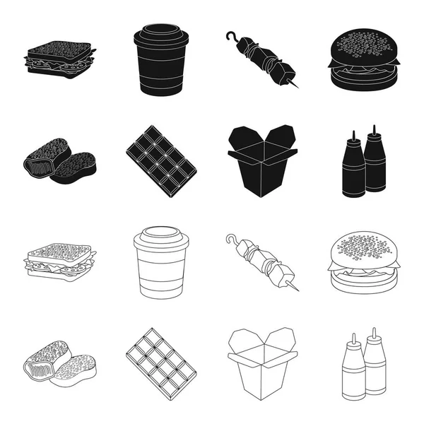 Chocolate, macarrão, pepitas, sauce.Fast conjunto de alimentos ícones de coleta em preto, estilo esboço símbolo vetorial estoque ilustração web . — Vetor de Stock