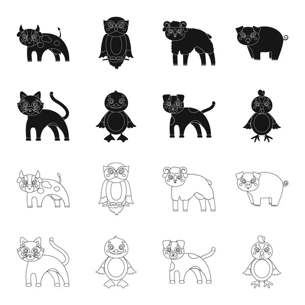 Animations, ferme, animaux de compagnie et autres icônes web en noir, style contour. Œufs, jouet, icônes de loisirs dans la collection set . — Image vectorielle