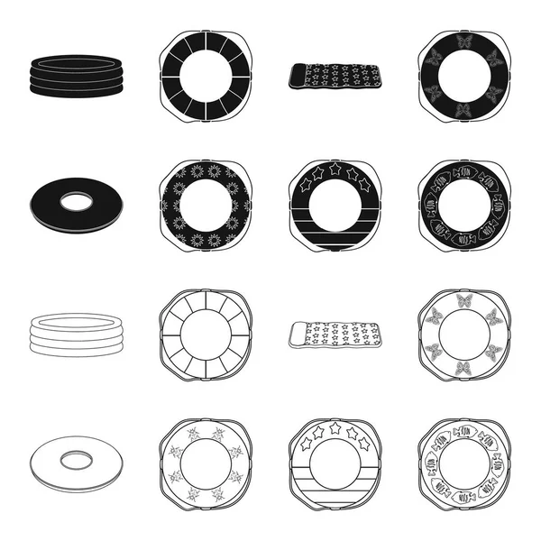 Разноцветный плавательный круг черный, контуры иконок в наборе коллекции для дизайна. Различные векторные символы спасательных буев веб-иллюстрация . — стоковый вектор