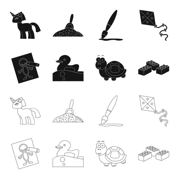 Crianças brinquedo preto, ícones de contorno na coleção de conjuntos para design. Jogo e bauble símbolo vetorial ilustração web stock . — Vetor de Stock