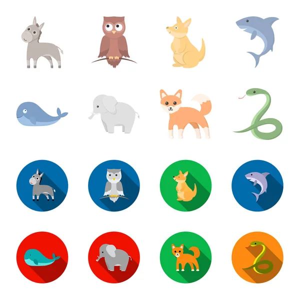 Baleia, elefante, cobra, raposa.Conjunto de animais ícones de coleção em desenhos animados, estilo plano símbolo vetorial estoque ilustração web . — Vetor de Stock