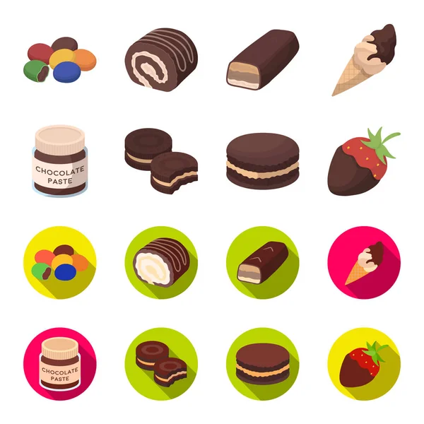 Chocolate pasta, biscuit, strawberry in chocolate, hamburger. Chocolate desserts set collection icons in cartoon,flat style vector symbol stock illustration web. — Stock Vector