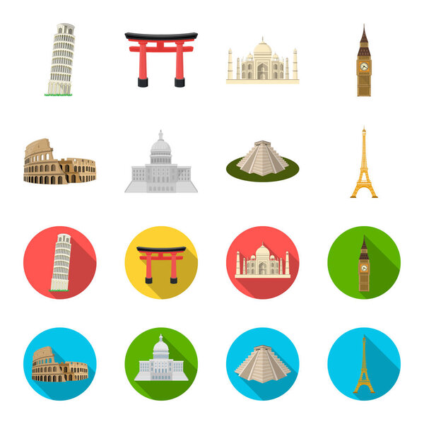 Достопримечательности разных стран мультфильм, плоские иконки в коллекции наборов для дизайна. Знаменитая веб-иллюстрация векторных символов здания
.
