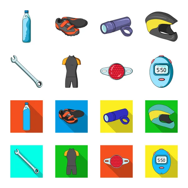 A wrench, a bicyclist bone, a reflector, a timer.Cyclist outfit set collection icons in cartoon,flat style vector symbol stock illustration web. — Stock Vector