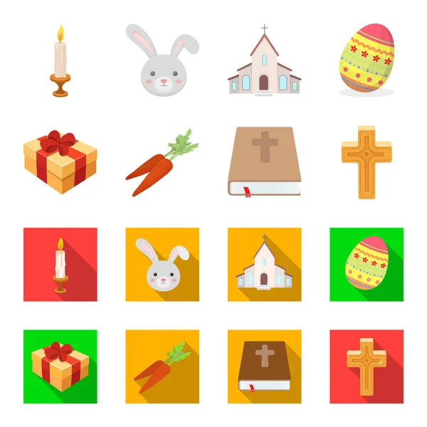Cruz, biblia, regalo y carrots.Easter conjunto de iconos de la colección en la historieta, el estilo plano vector símbolo stock ilustración web . — Vector de stock