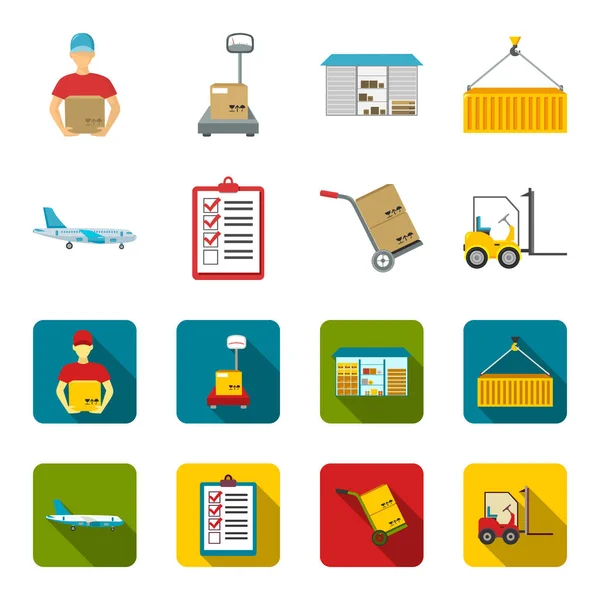 Cargo plane, cart for transportation, boxes, forklift, documents.Logistic,set collection icons in cartoon,flat style vector symbol stock illustration web. — Stock Vector
