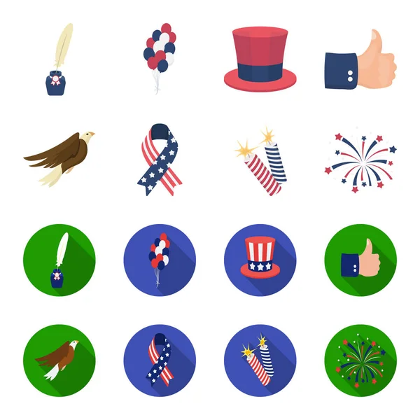 American eagle, lint, salute. De patriot dag ingesteld collectie iconen in de tekenfilm, vlakke stijl vector symbool stock illustratie web. — Stockvector