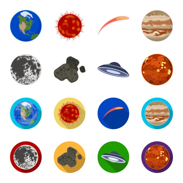 Månen, Venus av planet av det sol-systemet. Nil, en meteorit. Planeter som samling ikoner i tecknad, platt stil vektor symbol stock illustration web. — Stock vektor