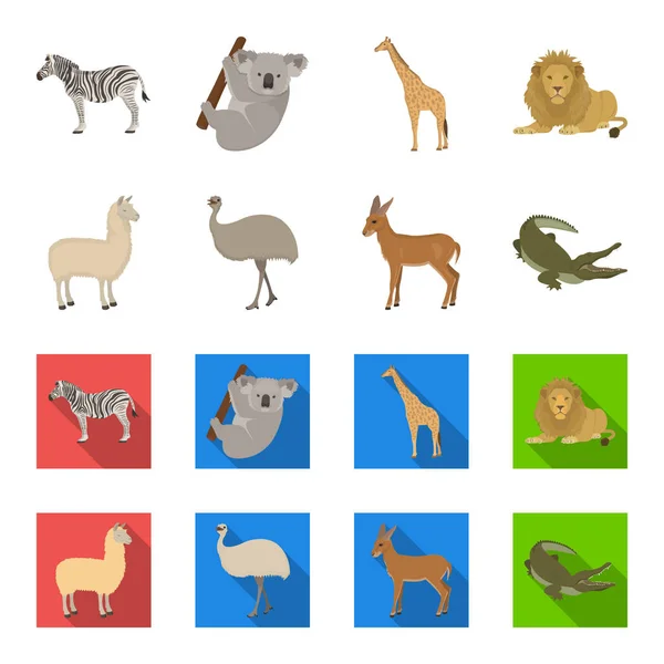 Lama, avestruz emu, antílope jovem, crocodilo animal. Animal selvagem, pássaro, réptil conjunto coleção ícones em desenhos animados, estilo plano símbolo vetorial estoque ilustração web . —  Vetores de Stock