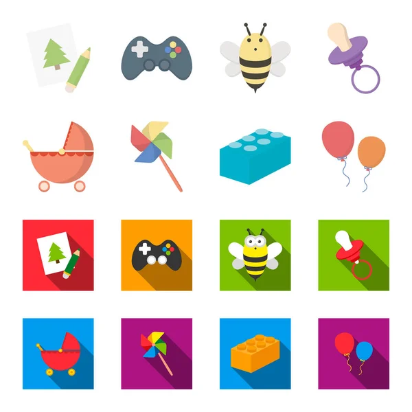 Stroller, windmill, lego, balloons.Toys set collection icons in cartoon,flat style vector symbol stock illustration web. — Stock Vector