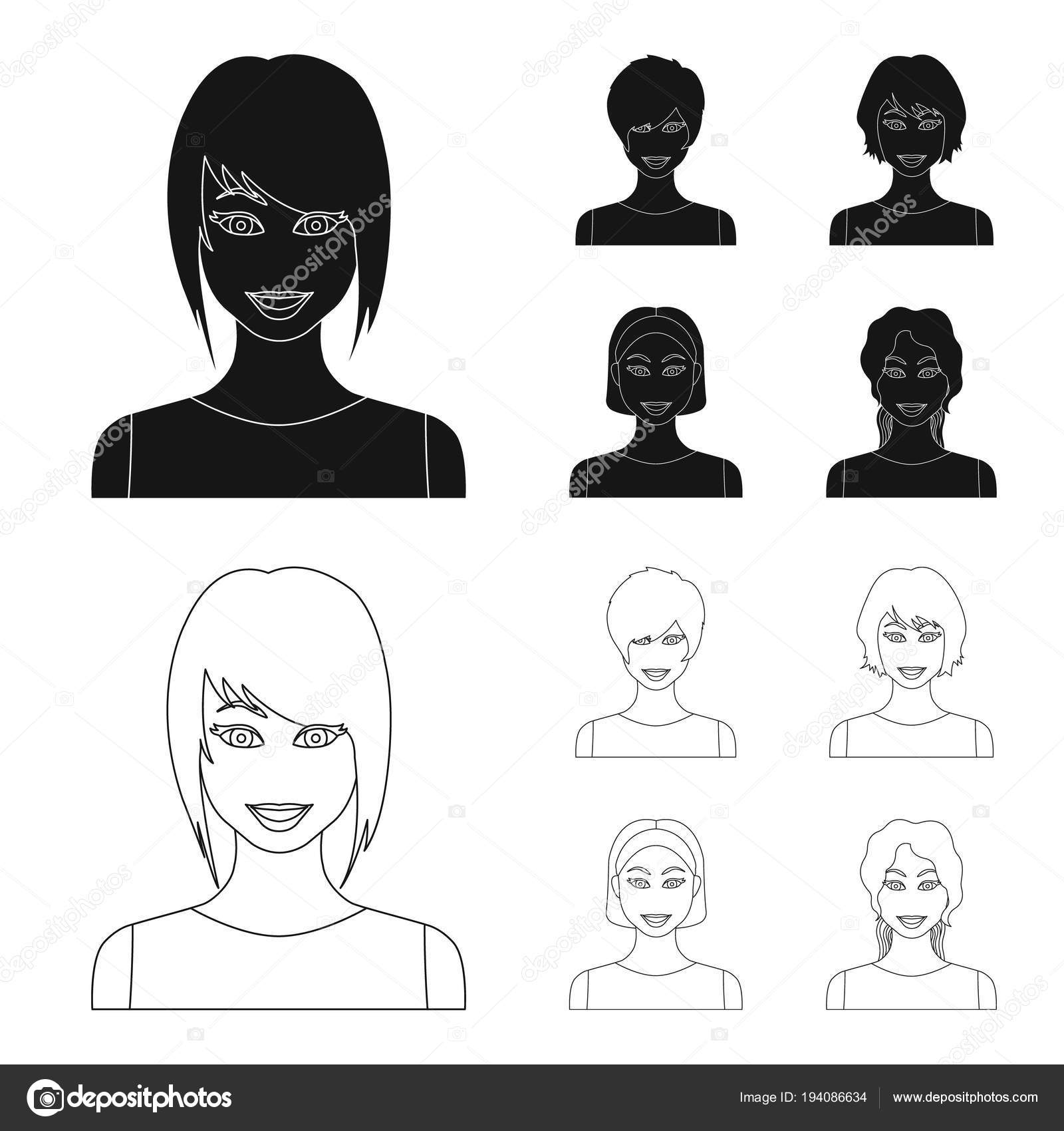 Types Of Female Hairstyles Black Outline Icons In Set Collection